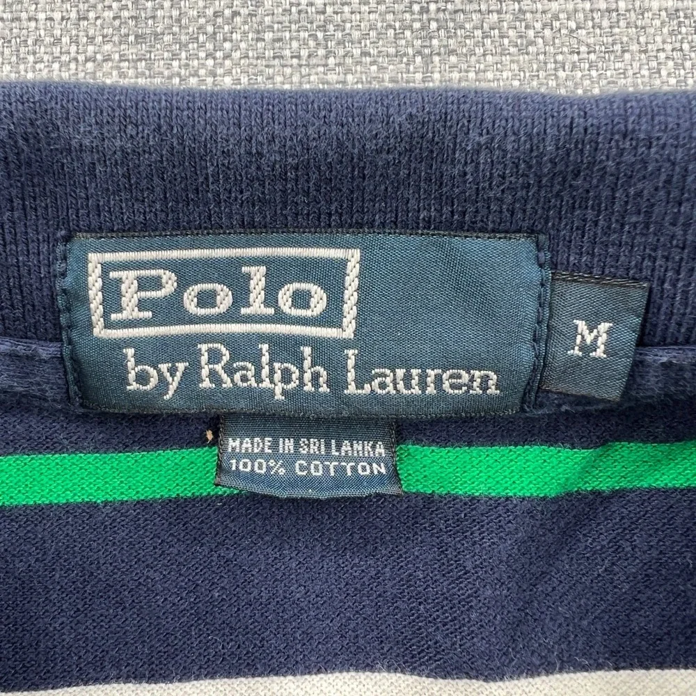 VTG Polo Ralph Lauren Mens Medium Striped Polo Shirt Navy Blue Green Orange Prep